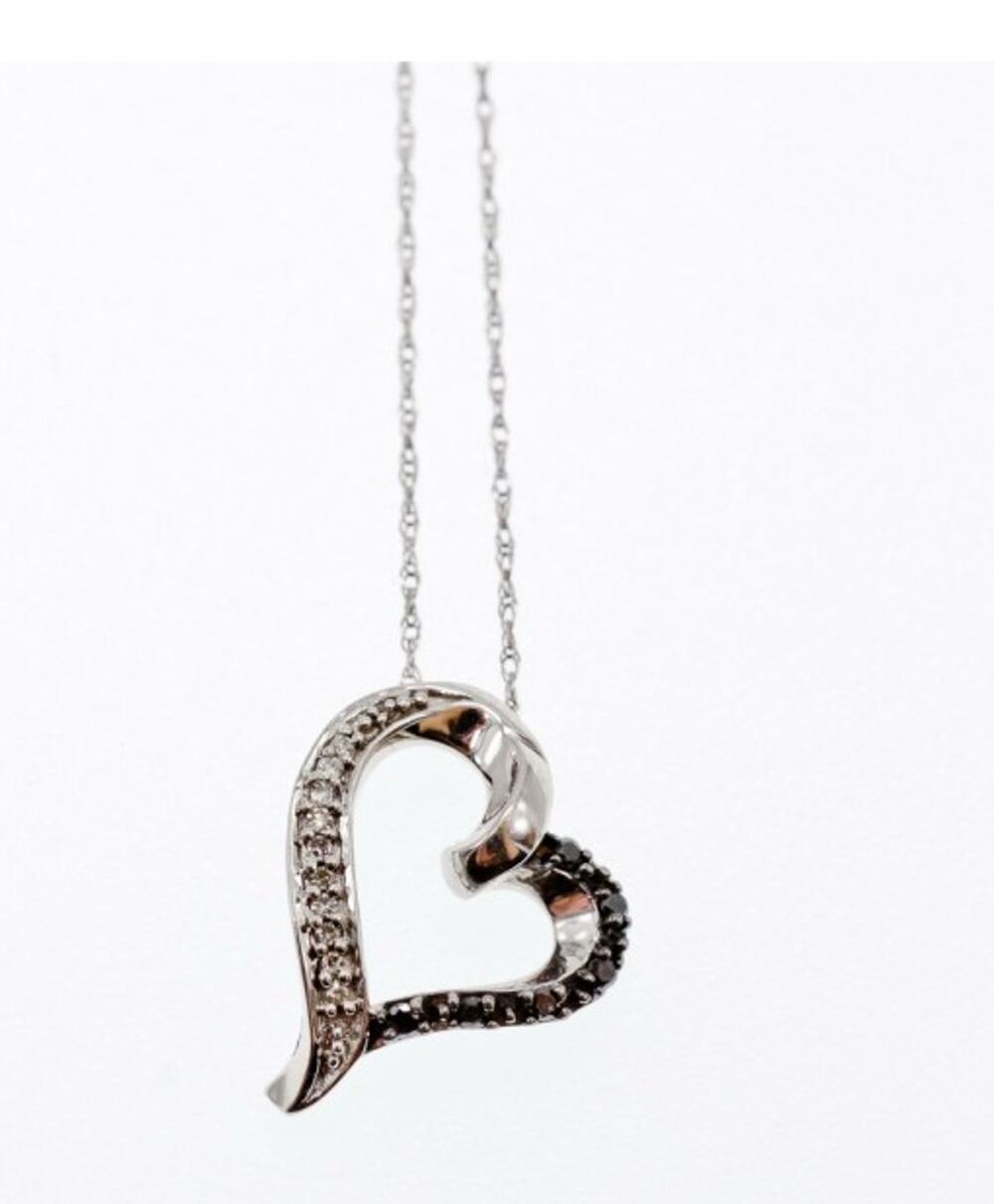 10K White Gold Black & White Diamonds Heart Chain With Pendant